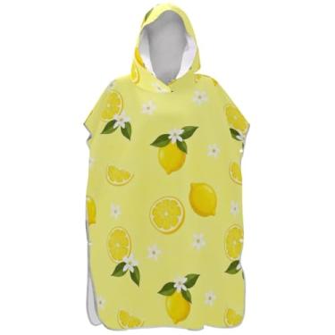 Imagem de Joisal Roupão amarelo limão para adultos, poncho de surfe, com capuz, toalha de banho, ponchos de praia bonitos para homens