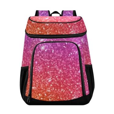 Imagem de Mochila térmica de 36 latas com glitter rosa e roxo à prova de vazamento, mochila de viagem, lancheira