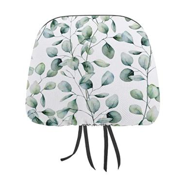 Imagem de Ramos de eucalipto verde aquarela sem costura com folhas em branco 2 peças capas protetoras de encosto de cabeça para assento de carro universal, capa macia para encosto de cabeça de carro, acessórios