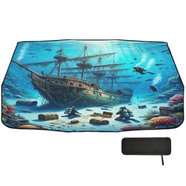 Imagem de Guarda-chuva submarino para carro de mergulhador de navio pirata para-brisa frontal proteção de isolamento térmico protetor solar para carro 147 x 75 cm acessórios de carro