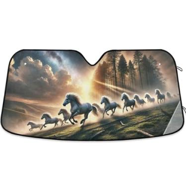 Imagem de Toldo de sol personalizado com estampa de cavalos deslumbrantes para para-brisa de carro retrátil dobrável para-brisa frontal impressão animal automotivo P, 134,6 cm x 59,7 cm