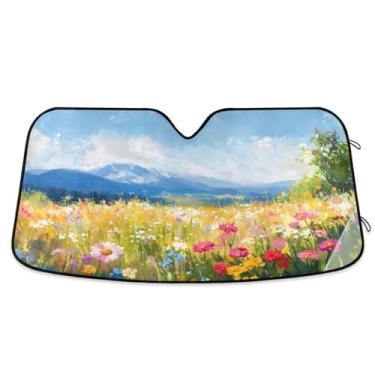 Imagem de Persiana de para-brisa dobrável para veículos com flores silvestres coloridas para caminhões médio