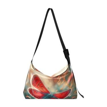 Imagem de GAIGEO Bolsa tiracolo de couro vegano Pirate Ship Stormy Seas Sailing, bolsa de ombro ajustável, bolsa de ombro feminina, Borboleta vermelha - 3, One Size