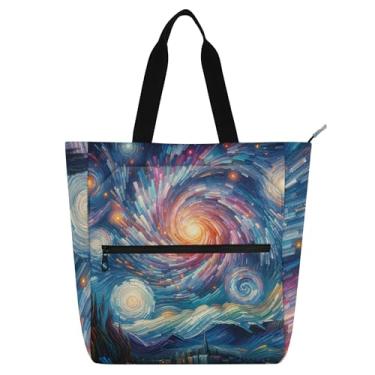 Imagem de Bolsa feminina Spiral Galaxy Starry Night para trabalho, lona, zíper, bolsa de praia para professores com compartimentos