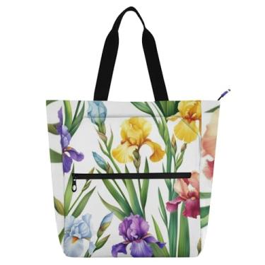 Imagem de GAIGEO Bolsas de trabalho femininas com íris aquarela, lona, praia, livros, zíper, bolsas para professores, amantes de livros