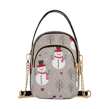 Imagem de GAIGEO Bolsa tiracolo estilo fazenda com alça de corrente, bolsa tiracolo feminina, bolsa de ombro de viagem para mulheres, Boneco de neve em cinza com corações vermelhos - 1, One Size
