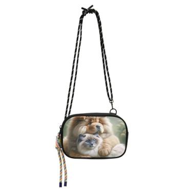 Imagem de TSENQUE Chow Chow Cachorro fofo Ragdoll Gato Pequena Bolsa tiracolo para mulheres Bolsa Carteira para Celular Bolsa de Ombro Pequena Feminina Fofa