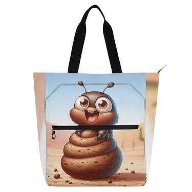 Imagem de Sacolas femininas engraçadas de desenho animado Dung Beetle para trabalho bolsas de tecido de lona universitária, escola, mensageiro, livros, presente para amantes de livros