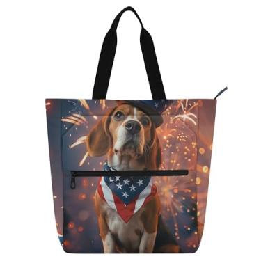 Imagem de Bolsa feminina com bandeira americana Beagle Dog para trabalho, lona, escola, com zíper, bolsas de viagem, presentes para amantes de livros