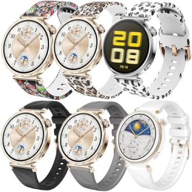 Imagem de DEALELE [Pacote com 6 pulseiras femininas compatíveis com Huawei Watch GT5 Pro de 42 mm/GT5/GT4 de 41 mm/Garmin Venu 3S/Forerunner 265S/Fossil Gen 6, pulseira de silicone de 18 mm estampada macia e
