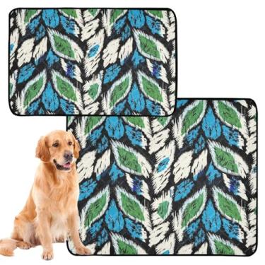 Imagem de TSENQUE Artistic Ikat Almofadas de xixi laváveis para animais de estimação com folhas azuis e verdes reutilizáveis para animais de estimação, tapetes absorventes à prova d'água para cercadinho para