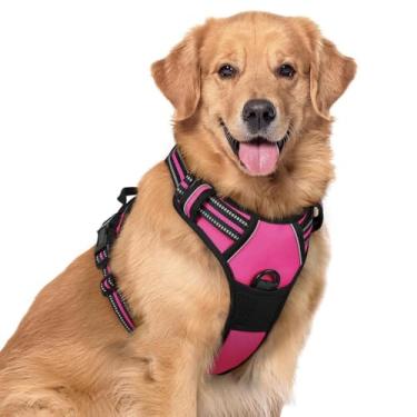 Imagem de Peitoral vermelho rosa para cães, macio, acolchoado, ajustável, com duas presilhas para cães grandes, tamanho M