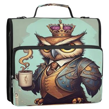 Imagem de Fichário organizador de zíper vintage coruja marrom engraçado 3 argolas anel D fichário de estudante com alça de ombro para carteira escolar suporte de 500 folhas