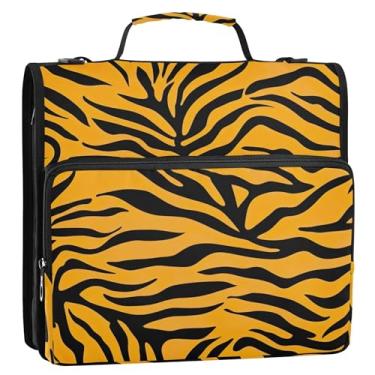 Imagem de 3 fichários para fichários de 3 cm Anel D vibrante laranja preto tigre listrado organizador de fichários escolares bolsa com alça de ombro carteira de documentos comporta 500 folhas