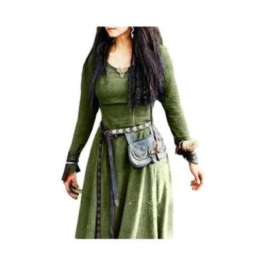 Imagem de Vestido Medieval Feminino De Manga Longa Maxi Vintage Fada Élfica Rena
