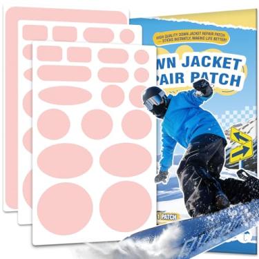 Imagem de OAZ Kit de remendo de reparo de jaqueta de penas, 35 peças, remendos de nylon pré-cortados para roupas, fita de tecido autoadesiva, impermeável, leve, equipamento ao ar livre, fita de reparo tenaz