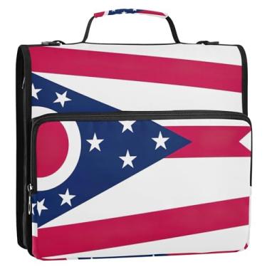 Imagem de Fichários de 3 anéis com 3 anéis de 3,8 cm, bandeira de Ohio, fichário organizador com zíper, bolsa escolar de trabalho, vários bolsos, pasta grande para portfólio