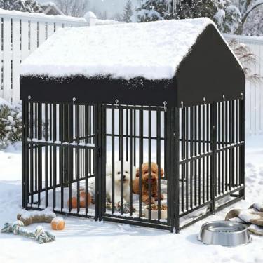 Imagem de PANTAZO Canil para cães pequenos ao ar livre com travas de segurança duplas, 129 x 129 x 129 cm, arame soldado resistente, cercado para cães com teto impermeável resistente a raios UV