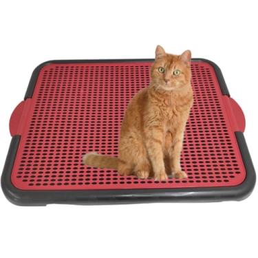 Imagem de Tapete Coletor de Areia para Gatos Lavável Bandeja Coletora 55x42 Cm- Ideal para Portas, Frente da Caixa e Áreas de Passagem em Casa(Vermelho)