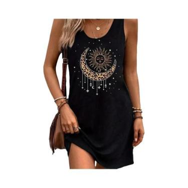 Imagem de Vestido Mini Sem Mangas Feminino Verão Sexy Preto Estampado Solto - NO