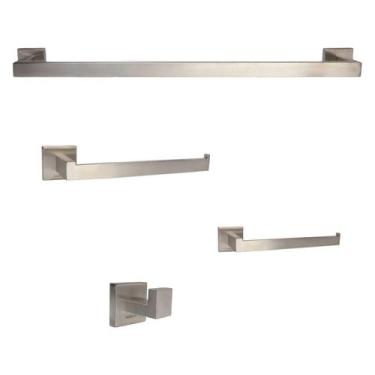 Imagem de Kit Acessórios Banheiro Quadrado Aço Inox Escovado 4 Peças - Kokay
