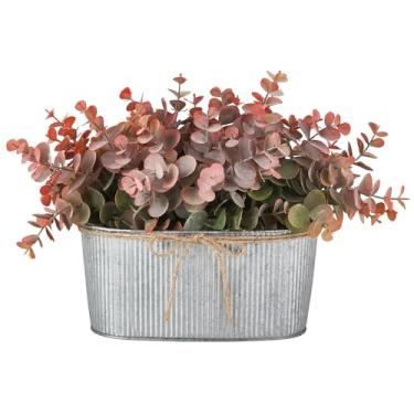 Imagem de Dahey Plantas artificiais de eucalipto artificial para ambientes internos para decoração de casa de fazenda, plantas falsas em vasos retangulares rústicos mesa de centro de mesa de centro para