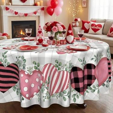Imagem de Dolficy Toalha de mesa redonda para Dia dos Namorados, 70, decorações para mesa de casa, retângulo, dia dos namorados, rosa, decoração de coração, toalhas de mesa de poliéster para piquenique, festa