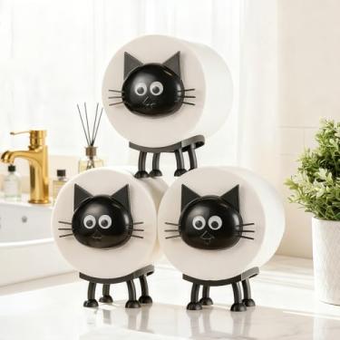 Imagem de Pacote com 3 porta-papel higiênico para gatos, suporte de toalha de papel de animal fofo impresso em 3D para decoração de prateleira de banheiro, armazenamento independente de rolos de lenços