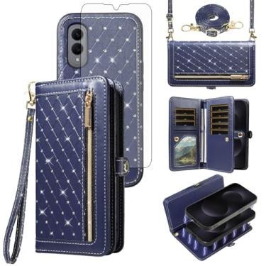 Imagem de Capa de telefone para Samsung Galaxy S25 Edge 5G Carteira com zíper destacável com protetor de tela transversal alça de cordão Bling compartimentos para cartão de crédito S25Edge 25S S 25 25Edge 2025