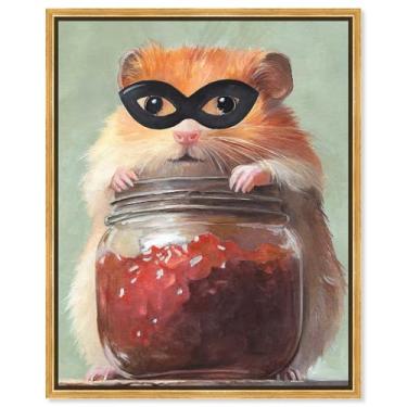 Imagem de Art Remedy Tela de hamster com máscara, arte de animal fofo, moldura dourada, 40,6 cm x 50,8 cm