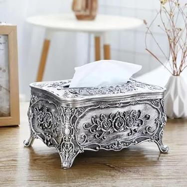 Imagem de 1 peça capa de caixa de lenços de seda de luxo retangular capa de papel higiênico suporte de armazenamento de papel higiênico para decoração de quarto de carro escritório cozinha (prata)