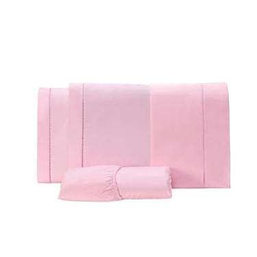 Imagem de Jogo de Lençol Jogo de Cama Conjunto de Lençol com Elástico Roupa de Cama Lençol Casal QUEEN 03 Peças Ponto Palito Percal 200 Fios Algodão (Rosa)