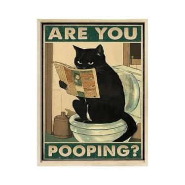 Imagem de Gato Preto Filhote Fazendo Cocô No Banheiro Lendo Jornal Pôster De Art