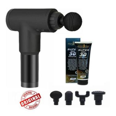 Imagem de Kit Massageador Elétrico Profissional Muscular Recarregável + Gel 30 E