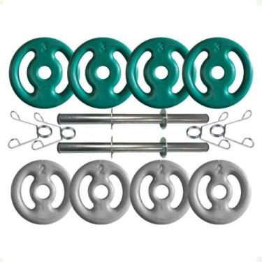 Imagem de Kit com Barras de Halteres e Anilhas Emborrachadas - 20 Kg - BOX INGÁ