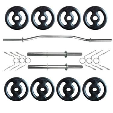 Imagem de Kit 20 Kg de Anilhas Ferro Fundido + 02 Barras de 40cm + Barra W - BOX