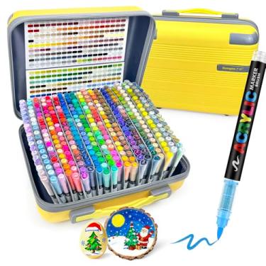 Imagem de Guangna Marcadores de tinta acrílica 360, canetas de tinta acrílica com ponta de pincel, tinta impermeável de secagem rápida, para pintura rochosa, plástico, madeira, tela, vidro, cerâmica, metal