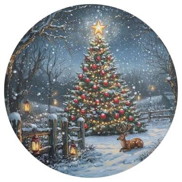 Imagem de xigua Jogo americano redondo para árvore de Natal, conjunto de 1, tapete de mesa redondo antiderrapante resistente ao calor, tapetes de mesa de 48 cm para decoração de cozinha, jantar e festa