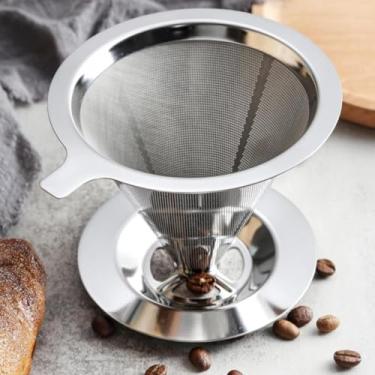Imagem de 1 filtro de café derramado sobre café, sem papel, de aço inoxidável, para 1 a 2 xícaras, fácil de usar e limpar, pequeno