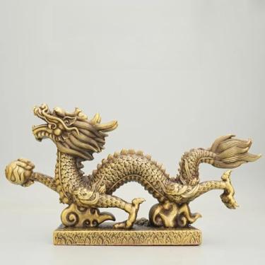 Imagem de FENNYYAR Estátua de dragão auspicioso Brass Wealth, 28 cm 28 cm, sala de estar, escritório, decoração de mesa, presente, decoração de casa