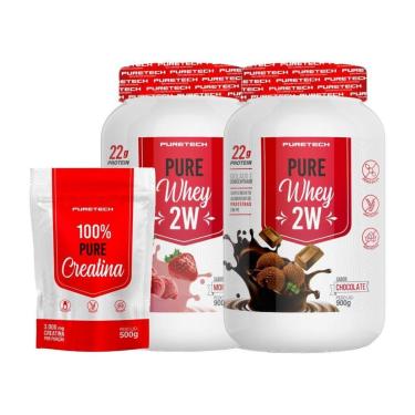 Imagem de Kit 2x Whey Pure 2W 900g + Creatina 100% Pura 500g PURETECH-Unissex