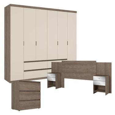 Imagem de Guarda Roupa Casal Nobre 6 Portas Rustic Off White com Cômoda Gaveteir