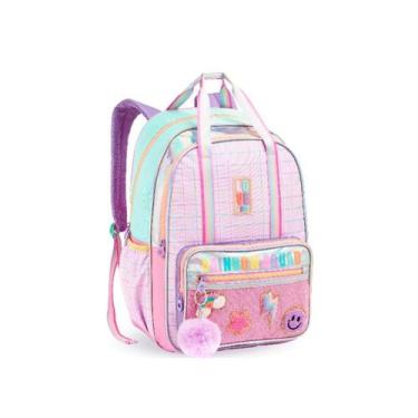 Imagem de Mochila Escolar Grande Kawaii Fofinha Bolso Frontal Lateral Rosa Juven