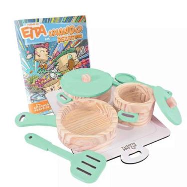 Imagem de Kit Panelinhas em Madeira Pinus Brinquedo - Verde Claro - Eita Casa Pe