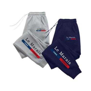 Imagem de Calças Jogger Masculinas Com Estampa Paris Le Marais 2 Em 1, Calças De