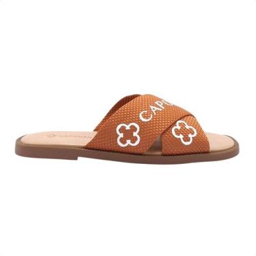 Imagem de Tamanco Feminino Rasteiro Capodarte Tiras Cruzadas Marrom, Camel, 37