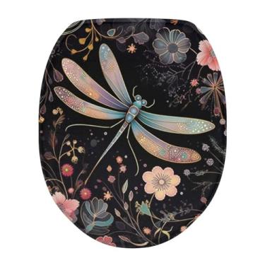 Imagem de CREAMIC Capa de vaso sanitário Dragonfly Capas de assento de vaso sanitário para banheiro, fácil de limpar, acessórios de decoração de banheiro, capas de assento para a maioria das tampas para