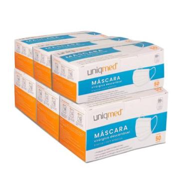 Imagem de Máscaras descartáveis tripla clipe nasal kit 300un uniqmed tamanho:17,
