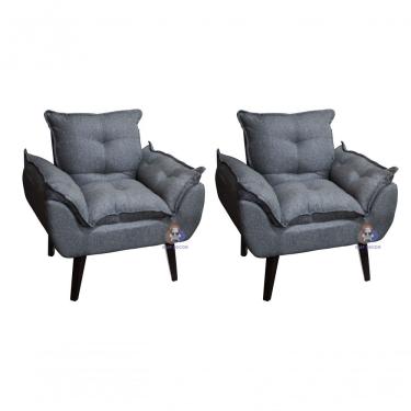 Imagem de Kit 02 Poltrona Decorativa Opala Grafite Linho Smf Decor