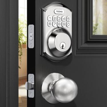 Imagem de TEEHO TE001K Fechadura de porta de entrada sem chave com alça - fechadura de teclado eletrônico com maçaneta de porta - fechadura inteligente para porta da frente - trava automática -